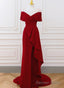 Off Shoulder Wine Red Long Party Dress, A-Line Wine Red Evening Dress Prom Dress
