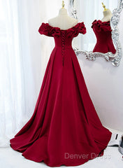 Off Shoulder Wine Red Sweetheart Long Party Dresses, Wine Red Prom Dresses Evening Dresses