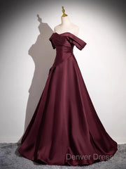 Off The Shoulder A-Line Satin Ruched Floor Length Prom Dresses