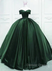 Off The Shoulder Ball Gown Dark Green Satin Quinceanera Dresses Princess Dresses Prom Dresses