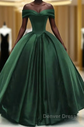 Off The Shoulder Ball Gown Dark Green Satin Quinceanera Dresses Princess Dresses Prom Dresses