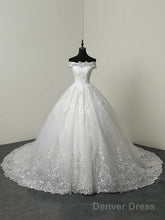 Off The Shoulder Ball Gown Wedding Dresses Short Sleeve Lace Applique Tulle Bridal Dress