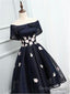 Off The Shoulder Black Organza Homecoming Dress, With Handmade Flower Short Homecoming Dresses