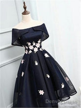 Off The Shoulder Black Organza Homecoming Dresses, With Handmade Flower Short Homecoming Dresses