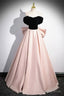 Off the Shoulder Black Pink Satin Long Prom Dress, Pink Black Long Prom Dresses