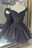 Off The Shoulder Black Short Prom Dress, Homecoming Dresses