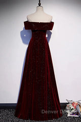 Off The Shoulder Burgundy Long Prom Dresses, Burgundy Off Shoulder Long Formal Evening Dresses