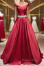 Off the Shoulder Burgundy Long Prom Dress, Off Shoulder Wine Red Prom Dresses