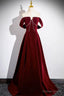 Off the Shoulder Burgundy Velvet Long Prom Dress, Off Shoulder Wine Red Long Prom Dresses