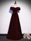 Off the Shoulder Burgundy Velvet Long Prom Dress, Wine Red Long Prom Graduation Dresses