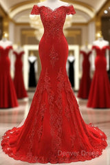 Off The Shoulder Embroidered Floral And Beads In Lace Mermaid Evening Gown Prom Dresses