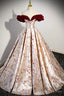 Off the Shoulder Floral Satin Long Prom Dress, Cute A Line Prom Dresses with Velvet