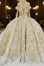Off the shoulder Golden Lace Appliques Prom Ball Gowns Wedding Dresses