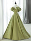 Off the Shoulder Green Satin Long Prom Dress, Green Satin Long Prom Dresses