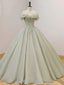 Off the Shoulder Green Tulle Beaded Prom Dress, Green Beaded Off Shoulder Prom Dresses