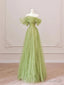 Off the Shoulder Green Tulle Long Prom Dress, Green Tulle Long Prom Dresses