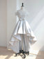Off The Shoulder High Low Gray Lace Prom Dress, High Low Gray Lace Prom Homecoming Dresses