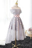 Off The Shoulder High Low Grey Tulle Homecoming Dresses With Appliques