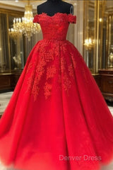 Off The Shoulder Lace Red Prom Dresses A Line Sequin Evening Gowns
