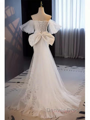 Off The Shoulder Lace Trumpet Mermaid Wedding Dresses With Bow