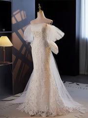 Off The Shoulder Lace Trumpet Mermaid Wedding Dresses With Bow