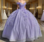 Off the Shoulder Lavender Sequin 3D Floral Quinceanera Dresses