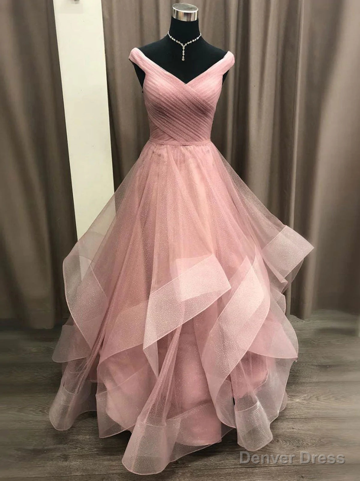 Off the Shoulder Light Pink Prom Dress, Off Shoulder Light Pink Prom D