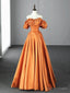 Off the Shoulder Orange Satin Long Prom Dress, Orange Long Satin Prom Dresses