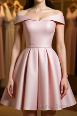 Off The Shoulder Pink Homecoming Dresses Short Prom Dresses, Off Shoulder Graduation Dresses, Formal Dresses, Evening Dresses