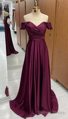 Off the Shoulder Prom Dress A-Line Satin Floor Length Evening Dresses