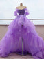 Off the Shoulder Purple High Low Prom Dress, High Low Purple Prom Graduation Dresses
