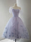 Off the Shoulder Purple High Low Tulle Prom Dress, High Low Purple Tulle Prom Graduation Dresses