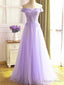 Off the Shoulder Purple Lace Prom Dress, Purple Off Shoulder Lace Prom Bridesmaid Dresses