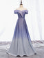 Off the Shoulder Purple Ombre Long Prom Dress, Off Shoulder Purple Prom Dresses