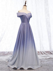Off the Shoulder Purple Ombre Long Prom Dresses, Off the Shoulder Purple Formal Evening Dresses with Corset Back