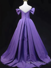 Off The Shoulder Purple Satin Ruched Prom Dresses