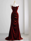 Off The Shoulder Red Velvet Prom Dress Floral Prom Dress Chic Mermaid Dresses