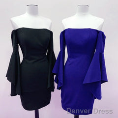 Off The Shoulder Satin Sheath Homecoming Dresses With Puffy Sleeves