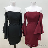 Off The Shoulder Satin Sheath Homecoming Dresses With Puffy Sleeves