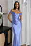 Off The Shoulder Sheath Maxi Dress Satin Long Prom Dress With Open Back