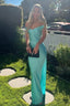 Off The Shoulder Sheath Maxi Dress Satin Long Prom Dress With Open Back