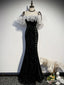 Off the Shoulder Shiny Black Mermaid Prom Dress, Shiny Black Long Prom Dresses