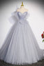 Off the Shoulder Shiny Gray Long Prom Dress, Off Shoulder Gray Long Prom Dresses