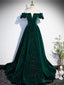 Off the Shoulder Shiny Green Black Long Prom Dress, Green Black Long Prom Dresses