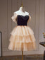 Off The Shoulder Short Black Champagne Prom Dress, Short Black Champagne Graduation Homecoming Dresses