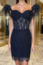 Off the Shoulder Short Black Lace Prom Dresses, Short Black Lace Formal Homecoming Dresses