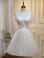 Off the Shoulder Short Champagne Tulle Prom Dress, Short Prom Homecoming Dresses