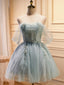 Off the Shoulder Short Green Beaded Prom Dress, Short Green Prom Graduation Dresses