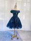 Off the Shoulder Short Navy Blue Prom Dress, Short Dark Blue Prom Homecoming Dresses