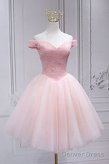 Off The Shoulder Short Pink Party Dress Homecoming Dress